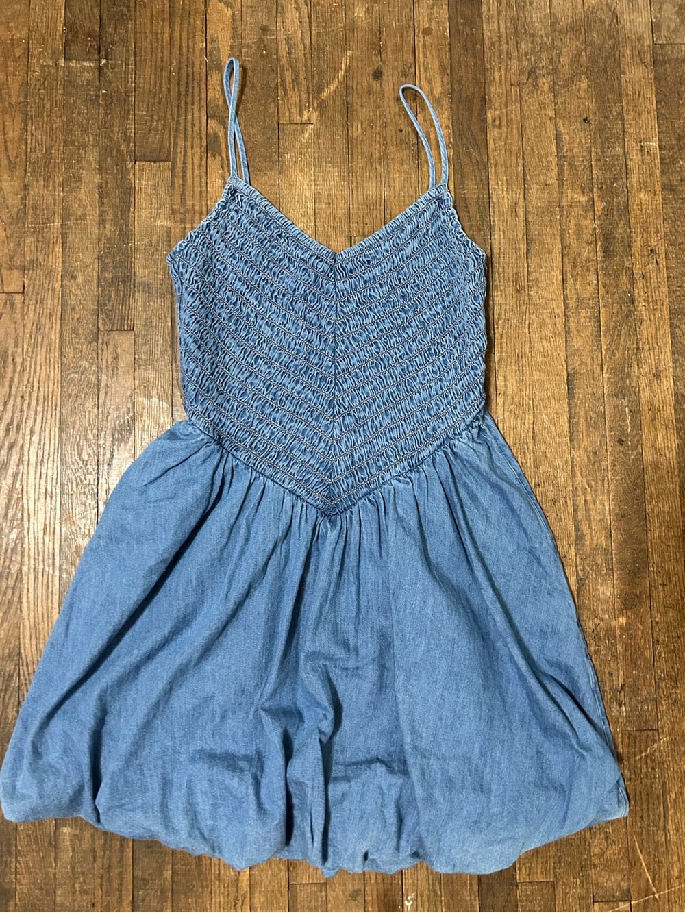 American Eagle Denim Smocked Bodice Bubble Hem Sundress